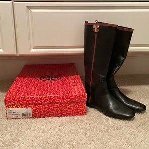 Tory Butch Black and Almond Erica Equestrian Boot Size 8.5